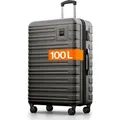 Produktbild: Travely Polycarbonat Koffer Groß 77cm XL - 100L Innenvolumen - 158cm Gurtmaß, sehr robuster Hartschalen Koffer mit sanften Rollen & TSA Schloss, ... - Grau