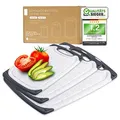 Produktbild: Exitoso Frühstücksbrettchen 3er Set mit Saftrille & Griff aus Kunststoff | Rutschfestes & spülmaschinenfestes Schneidebrett | Antibakterielles Brettchen Set | BPA-Frei & beidseitig verwendbar