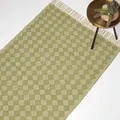 Produktbild: Homescapes Lima Teppich grün mit Rauten-Muster 90x150 cm, Fransen-Teppich handgewebt, Struktur-Teppich Baumwolle