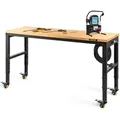 Produktbild: Vevor Werkbank, Höhenverstellbar, 154,9 X 50,8 Cm, Garagentisch Mit 79,5 Cm – 104,9 Cm Höhe Und 725,7 Kg Kapazität, Steckdosen Und Hartholzplatte Und Metallrahmen Und Lenkrollen, Für Werkstatt Büro Zu