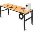 Produktbild: VEVOR verstellbare Werkbank, Werkbank mit Steckdose, Rädern und Stecktafel, robuster Arbeitstisch mit Eichenholzplatte für Garage, Werkstatt, Büro und Zuhause 155 x 51cm