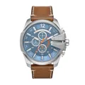 Produktbild: Diesel Herrenuhr Mega Chief, QuarzChronographenwerk, 51mm Silbernes Edelstahlgehäuse mit Lederarmband, DZ4458