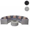 Produktbild: Poly-Rattan Garnitur rund HWC-E17, Garten-Set Sitzgruppe ~ grau, Polster dunkelgrau, Kissen beige