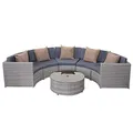 Produktbild: Mendler Poly-Rattan Garnitur rund HWC-E17, Garten-Set Sitzgruppe - grau, Polster dunkelgrau, Kissen beige