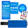 Produktbild: ICEHOF Kühlpads (3x) mit Vlies-Hülle - Inkl. Klettband - Kuschelweich, lange Kühldauer, Kühlpack Gel Kühlakku Kühlgel Kühlkompresse Kühlkissen Kühlkompressen Kühlbeutel Eisbeutel Kältekompresse Blau