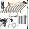 Produktbild: KESSER Klemmmarkise mit Handkurbel & LED, 250x180cm Balkonmarkise ohne Bohren UV-Beständig (Markise + solarbetriebene LED Lichterkette, höhenverstellbar 176-305cm) Sicht- & Sonnenschutz für Balkon Terrasse & Garten, wasserabweisend grau|weiß 250 cm x 180 cm x 305 cm