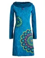 Produktbild: Vishes - Alternative Bekleidung - Damen Mandala-Kleid Langarm-Shirtkleid Schal-Kragen Baumwollkleid türkis 42