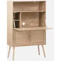 Produktbild: sweeek - Schreibschrank / Sekretär, 2 Türen und Regale, Holzdekor und Rattan-Geflecht - Natur