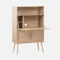 Produktbild: sweeek - Schreibschrank / Sekretär, 2 Türen und Regale, Holzdekor und Rattan-Geflecht - Natur