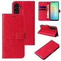 Produktbild: LBH Handy Hülle für Samsung Galaxy A26 5G Case Handytasche Schmetterling Blumen Flower Standfunktion Schutzhülle Magnet Rundum Schutz 360 Grad Flipcase Cover Rot