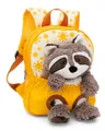 Produktbild: NICI Kinderrucksack gelb 2 in 1 mit Kuscheltier Waschbär 25cm - Kindergartenrucksack Mädchen & Jungen - Weicher Rückenbereich & verstellbare Gurte - 49846