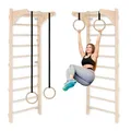 Produktbild: Sprossenwand mit verstellbaren Holzringen, Trainingsgerät für Erwachsene und Kinder, Heim-Fitness, Kraft- und Mobilitätstraining, Naturholz, Wandmontage, Made in EU, 100% ECO