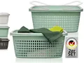 Produktbild: Hausfelder Wäschekorb Grün 35L – 2er Set Wäschekörbe Eckig Plastik Klein, Stapelbar mit Henkel, Wäschesammler 58x37x25cm für Haushalt (2 Körbe)