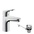 Produktbild: hansgrohe Focus - Waschtischarmatur mit Zugstangen-Ablauf, Wasserhahn Bad mit Auslauf Höhe 94 mm, Mischbatterie Waschbecken wassersparend (EcoSmart), Chrom, 31607000