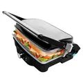 Produktbild: Elektrogrill, Grillplatte und Sandwich-Grill mit Keramikbeschichtung und Fettabscheider mit 1500 Watt Leistung. - Schwarz/Silber