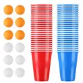 Produktbild: BUCOMTU Becher Set，Becher Partybecher Enthält 50 Becher (16oz) und 12 Tischtennisbälle，mehrweg Becher，Perfekt für Party Partys, Geburtstage, Hochzeiten, Camping
