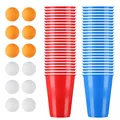 Produktbild: Becher Set，Becher Partybecher Enthält 50 Becher 16oz und 12 Tischtennisbälle，...