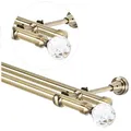 Produktbild: Gardinenstange 400 cm für Wandmontage, Vorhangstange 19 mm 2-läufig Antik Gold, Gardinenstangenset mit Kugel Kristall