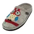 Produktbild: HAFLINGER Flair Olivia Pantoffeln aus gewalkter Wolle Eule Grau (Steingraumeliert 84), Gr. 38