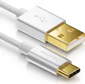 Produktbild: deleyCON 1m USB-C Kabel - Ladekabel Datenkabel - Nylon + Metallstecker - USB C auf USB A - Kompatibel mit Apple Samsung Google Huawei Xiaomi Tablet Laptop PC - Silber