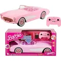Produktbild: Hot Wheels RC Barbie Corvette, batteriebetriebenes ferngesteuertes Spielzeugauto aus dem Barbie-Spielfilm, Platz für 2 Barbie-Puppen, Kofferraum l... - Rosa/Weiß