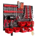 Produktbild: botle Lagersystem Wandregal Werkzeughalterungen Stapelboxen Schüttenregal Sichtlagerkästen Extra Starke Wandplatten Regal Erweiterbar Werkstattregal Lagerregal (Rot 1)