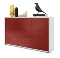 Produktbild: Vladon Kommode Ben V3 (Kommode, mit 3 Türen und 2 Schubladen), Weiß matt/Bordeaux Hochglanz (117 x 74 x 36 cm)