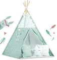Produktbild: Nukido Tipi Zelt für Kinder Teepee Girlande Kissen - Zelt - Kinderzelt - Kinderspielhaus - Spielzelt - Kinderhaus - Kinderzelt für Drinnen und Draußen - Spielmatte Kinder - Weiß - Grün