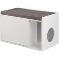 Produktbild: Relaxdays Katzenschrank MDF Weiß Grau mit Sitzauflage 45,5 cm x 75 cm x 43 cm 17,3 kg