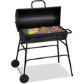 Produktbild: Relaxdays Holzkohlegrill fahrbarer Grillwagen XXL, Stahl, mit Deckel, Grillfläche 71 x 34cm