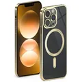 Produktbild: ONEFLOW Aura Case für iPhone 12 Pro Hülle kompatibel mit MagSafe, Handyhülle mit Kameraschutz, Schutzhülle für induktives kabelloses Laden, Silikonhülle Durchsichtig, Gold