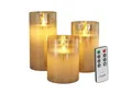 Produktbild: LC Home Candela Lights LED Kerzen Set Echtwachs inkl. Glas mit Fernbedienung Timer Funktion & mehrstufig dimmbar bewegliche Flamme Echtwachskerzen (Gold)