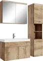 Produktbild: Badplaats Badmöbel Komplettset Paso LED 80 x 40 cm Kastanien Eiche - Badezimmermöbel mit Waschbecken, Spiegelschrank und Badezimmerschrank