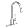 Produktbild: Moen Adler Wasserhahn, Chrom, ein Hebel, hoher Bogen, Küchenspüle, mit Power Clean, moderne Küchenarmatur mit herausziehbarem Sprüher, 87233