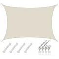 Produktbild: AMANKA Sonnensegel mit Befestigung - 4 x 3 m Wasserdicht - Sonnenschutz Garten & Balkon, Polyester Sonnenschutzsegel Rechteckig - Überdachung mit Regenschutz beige 300 cm x 0,5 cm x 400 cm