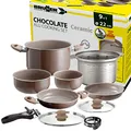 Produktbild: Brunner: Camping Kochgeschirr Keramik Topfset (Töpfe und Pfannen) - 9+1 teilig ø 22 cm Chocolate - 4 Personen, Stapelbar, Antihaft, Leicht, Hochwertig