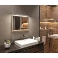 Produktbild: Badezimmer Spiegel mit Beleuchtung und Ablage Sonoma Badspiegel Wandspiegel 60 cm Bad Spiegel mit LED Aufbauleuchte - Beige