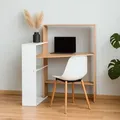 Produktbild: Winkelschreibtisch mit Regal platzsparender Schrei Holz Weiss modern für Homeoffice und Büro HTI-Line - Weiß