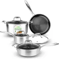 Produktbild: NutriChef Edelstahl Kochgeschirr Set 8-teilig – Triply Töpfe und Pfannen induktionsgeeignet Wabenstruktur, Kratzfest & Antihaft, Ofenfest bis 260 °C