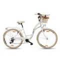Produktbild: Goetze Mood 26 Zoll City Bike, 17 Zoll Tiefeinsteigerrahmen, 6-Gang Shimano, V-Bremse, LED-Beleuchtung, Komfortsattel, Rattankorb