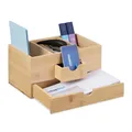 Produktbild: Relaxdays Schreibtisch Organizer, 2 Schubladen, 3 Fächer, aus Bambus, HxBxT: 12 x 24 x 14,5 cm, Büroorganizer, Natur