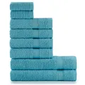 Produktbild: nottoc Handtücher Set Türkis 8-TLG / 2 Badetücher 70x140 + 4 Handtücher 50x90 + 2 Gästehandtücher 30x50 - Handtuch mit Aufhänger 100% Baumwolle Saugfähige Weiche Luxus Duschhandtücher