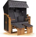Produktbild: Strandkorb Hanse Ostsee XXL Strandkorb Volllieger 2 Sitzer aufgebaut- 120cm breit - Blau Braun Weiß Gestreift, ideal für Garten, Terrasse oder Balkon