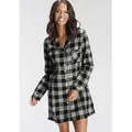Produktbild: Nachthemd H.I.S, Damen, Gr. 32, N-Gr, schwarz (schwarz, kariert), Flanell, Obermaterial: 100% Baumwolle, kariert, kurz, V-Ausschnitt, Manschette kontrastfarben, Kleider Nachthemd, aus Flanell im Karo-Design