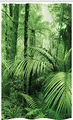 Produktbild: ABAKUHAUS Regenwald Schmaler Duschvorhang, Palmen exotische Pflanzen, Badezimmer Deko Set aus Stoff mit Haken, 120 x 180 cm, Grün