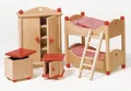 Produktbild: Puppenhausmöbel KINDERZIMMER aus Holz NATUR Puppenmöbel Holzmöbel Biegepuppen