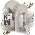 Produktbild: Moritz & Moritz CASTELLO 20-teiliges Geschirrset 4 Personen Beige - Teller Set aus Steinzeug - Geschirr Set Beige aus je 4 Dinnerteller, 4 Dessertteller, 4 Suppenteller, 4 Schüsseln und 4 Tassen