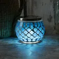 Produktbild: LED Solar Windlicht Mosaik Solarglas Mosaikglas Tischleuchte dekorative Solarleuchte kaltweiße LED mit Lichtsensor H: 9cm für Außen Terrasse Balkon blau