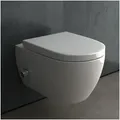 Produktbild: Alpenberger Dusch-WC - Taharet WC - Bidet WC - Hänge WC mit Intimdusche, wandhängend, Abgang waagerecht, Kloschüssel Passend Geberit, Toilette mit Armatur und WC Sitz mit Absenkautomatik Diamond 7150 mit UNI Sitz