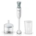 Produktbild: Bosch Stabmixer ErgoMixx, abnehmbarer Mixfuß, mit Mixbecher, 4-Klingen-Messer, Zerkleinerer, ergonomisches Design, 12 Stufen plus Turbo, 600 W, weiß/grau, MSM66020